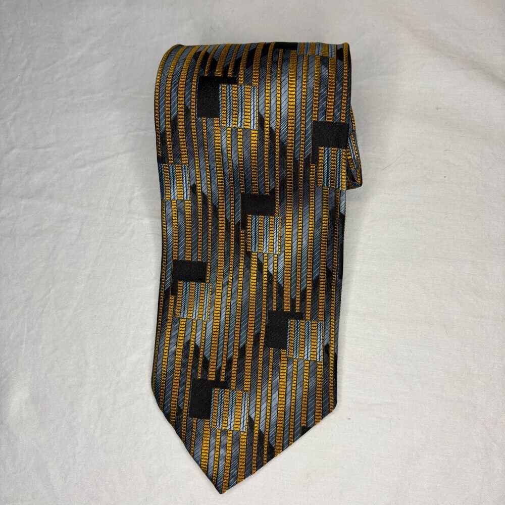 LUCIANO GATTI Elite 100% Silk Mens Necktie Made in Italy Black Gold Blue Classic